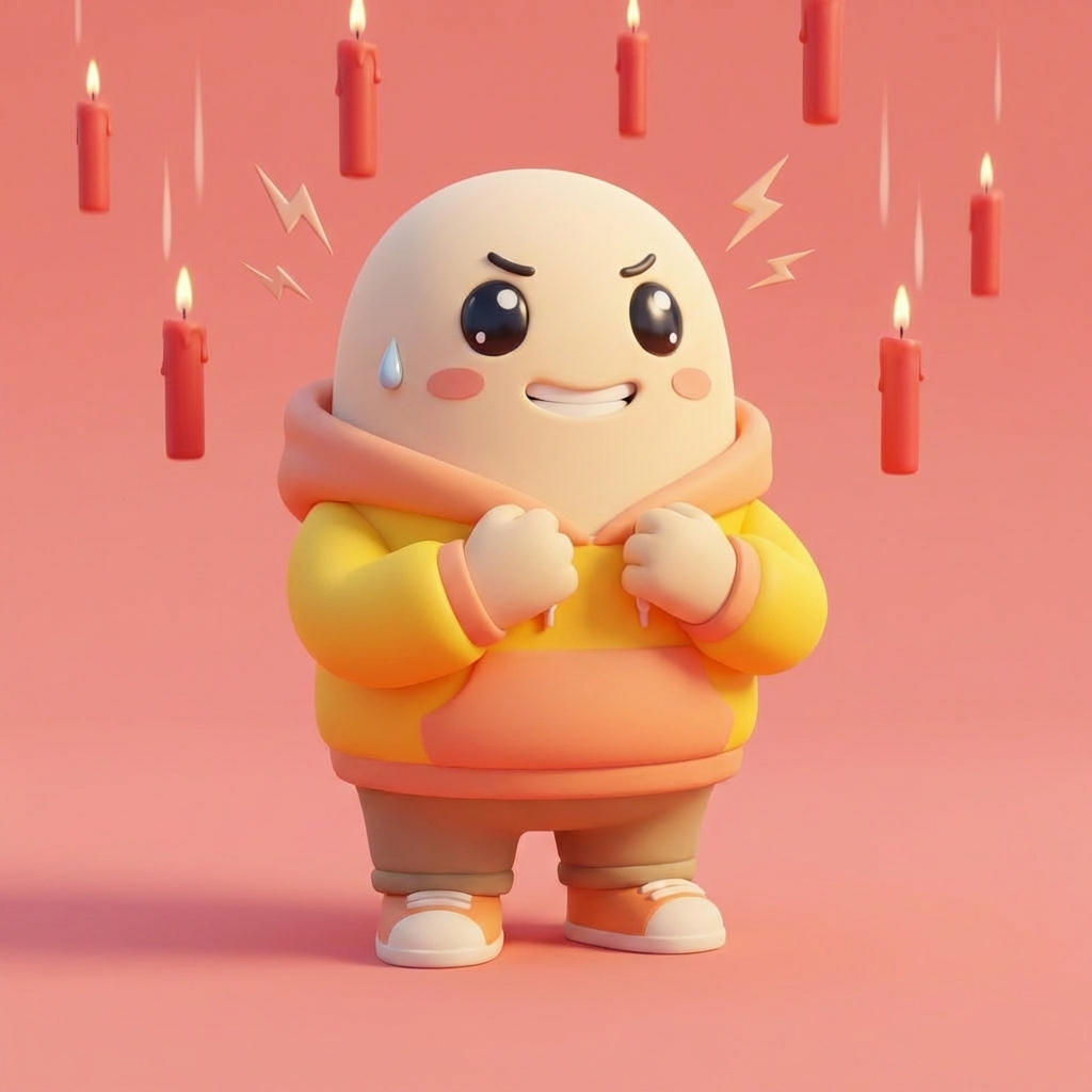 Punny sweating but still smiling through red candles